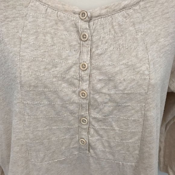 L L Bean Womens Linen Blend Oatmeal Button front 3/4 Sleeve Knit Top Size XS - Picture 3 of 8